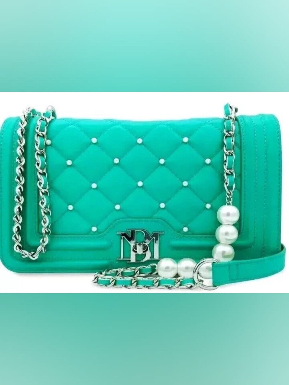 Badgley Mischka Turquoise Vegan Leather & Pearl Lock Crossbody NWT